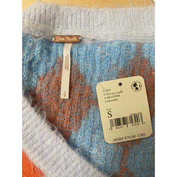 Free People BNWT vneck arglye sweater vest sz small blue orange NEW - Picture 5 of 7